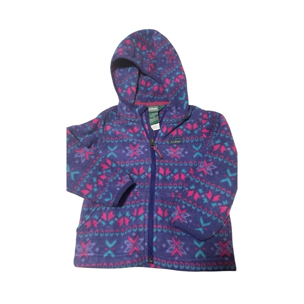 L.L. Bean Toddler 3T Girls Fleece Jacket Hoodie Fair Isle Zip Purple